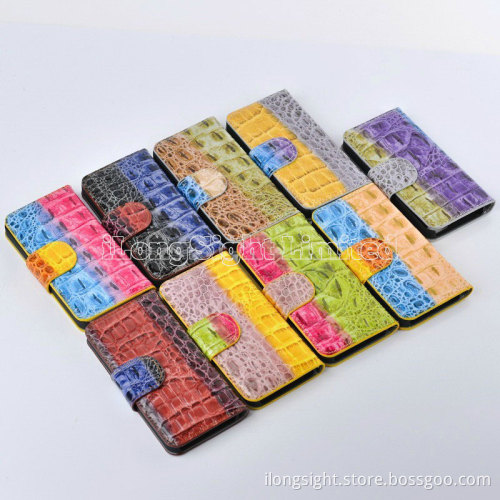 Multi-Color rainbow Crocodile Skin Handbag Leather Case For iPhone 5/5s